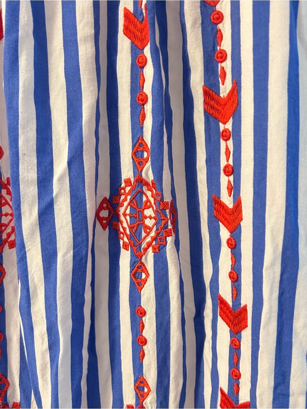 THML Blue and White Striped Dress with Red Embroidery